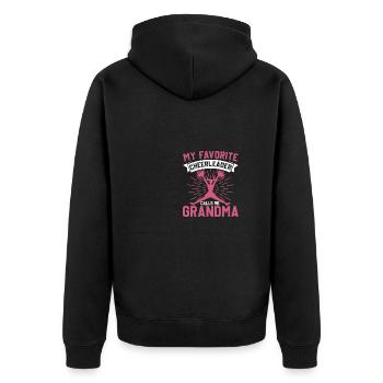 Meine Lieblings -Cheerleaderin nennt mich Oma - Unisex Premium Bio Zip Hoodie - Schwarz - Hinten - Nico (187cm)