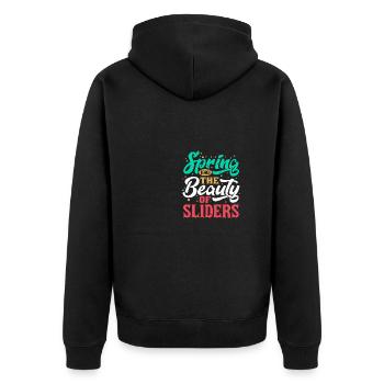 Der Frühling bringt die Schönheit der Slider - Unisex Premium Bio Zip Hoodie - Schwarz - Hinten - Nico (187cm)