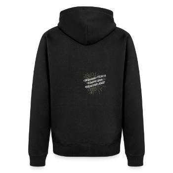 Ich wünsche Ihnen eine glückliche und gesunde 2022 - Unisex Premium Bio Zip Hoodie - Schwarz - Hinten - Nico (187cm)