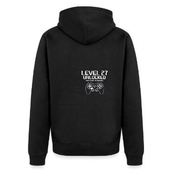 Gamer 27 Jahre alt 27. Bday Level 27 Unlocked - Unisex Premium Bio Zip Hoodie - Schwarz - Hinten - Nico (187cm)