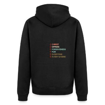 Coffee Christ offers forgiveness to everyone everywhere - Unisex Premium Organic Zip Hoodie - black - Back - Nico (187cm)