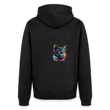 Colorful American Shorthair Cat Gaze - Unisex Premium Bio Zip Hoodie - Schwarz - Hinten - Nico (187cm)