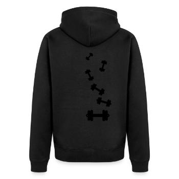 Hantel gewichte icon - Unisex Premium Bio Zip Hoodie - Schwarz - Hinten - Nico (187cm)