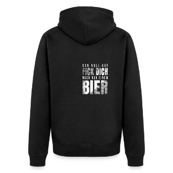 Von null auf Fick dich nach nur einem Bier - Unisex Premium Bio Zip Hoodie - Schwarz - Hinten - Nico (187cm)