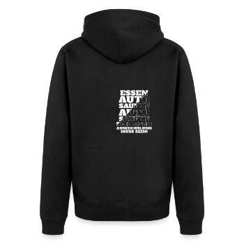 Essen Auto saufen schlafen abwechselung muss sein - Unisex Premium Bio Zip Hoodie - Schwarz - Hinten - Nico (187cm)