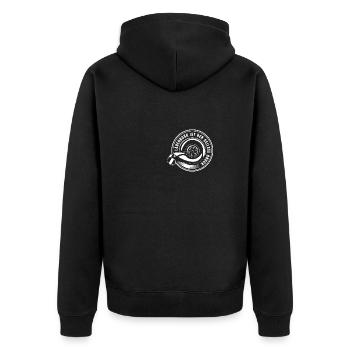 Ladedruck ist der geilste Druck - Unisex Premium Bio Zip Hoodie - Schwarz - Hinten - Nico (187cm)