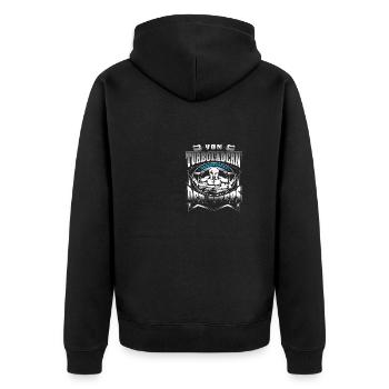 Von Turboladern schrumpft der Bizeps - Unisex Premium Bio Zip Hoodie - Schwarz - Hinten - Nico (187cm)