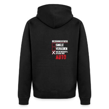 Beziehungsstatus Wen ineressierts ich habe Auto - Unisex Premium Bio Zip Hoodie - Schwarz - Hinten - Nico (187cm)