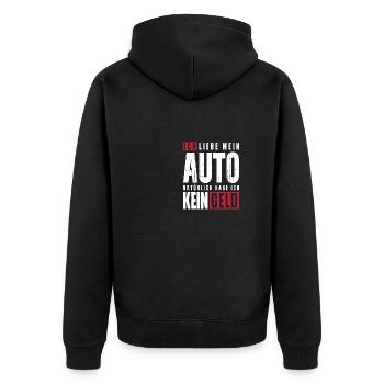 Ich liebe mein Auto natürlich habe ich kein Geld - Unisex Premium Bio Zip Hoodie - Schwarz - Hinten - Nico (187cm)