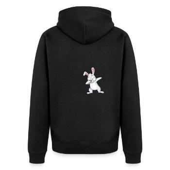 Happy Bunny Dabbing Fun Animation - Unisex Premium Bio Zip Hoodie - Schwarz - Hinten - Nico (187cm)