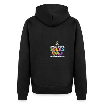 Rock Your Socks Down Syndrome Awareness Trisomy 21 - Unisex Premium Bio Zip Hoodie - Schwarz - Hinten - Nico (187cm)