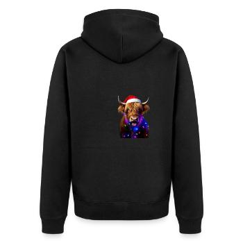 Schottische Highland-Kuh mit Weihnachtsbeleuchtung Weihnachten - Unisex Premium Bio Zip Hoodie - Schwarz - Hinten - Nico (187cm)