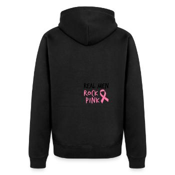 Real Men Rock Pink - Fighting Breast Cancer - Unisex Premium Bio Zip Hoodie - Schwarz - Hinten - Nico (187cm)