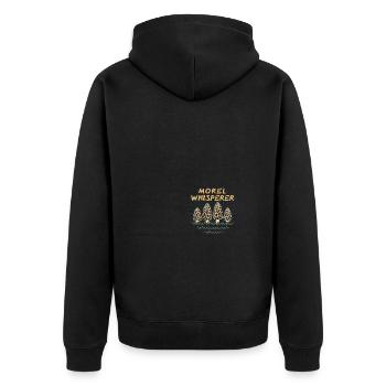 Morel Whisperer - Mushroom Hunter - Unisex Premium Bio Zip Hoodie - Schwarz - Hinten - Nico (187cm)