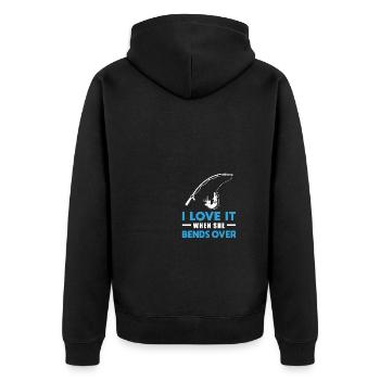 I Love It When She Bends Over - Unisex Premium Bio Zip Hoodie - Schwarz - Hinten - Nico (187cm)