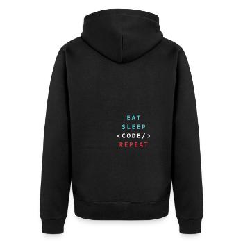 Coding IT Geek - Eat Sleep Code Repeat Programming - Unisex Premium Bio Zip Hoodie - Schwarz - Hinten - Nico (187cm)
