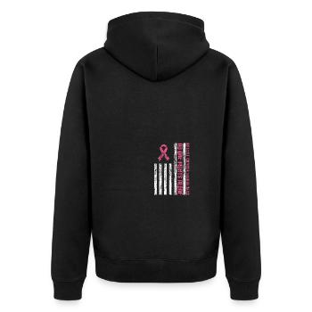Pink Ribbon Breast Cancer American Flag - Unisex Premium Bio Zip Hoodie - Schwarz - Hinten - Nico (187cm)