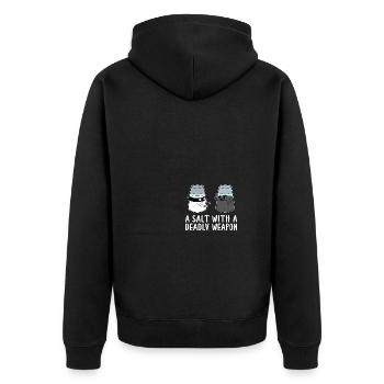 A Salt with a Deadly Weapon - Dad Joke - Unisex Premium Bio Zip Hoodie - Schwarz - Hinten - Nico (187cm)