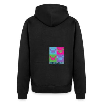 Pugs Not Drugs - Say No To Drugs - Unisex Premium Bio Zip Hoodie - Schwarz - Hinten - Nico (187cm)