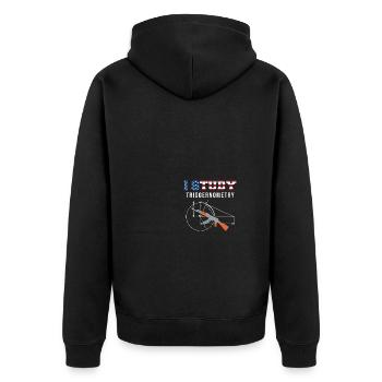 I Study Triggernometry - Gun Lover - Unisex Premium Bio Zip Hoodie - Schwarz - Hinten - Nico (187cm)