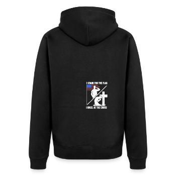 I Stand for The Flag I Kneel for The Cross - Unisex Premium Bio Zip Hoodie - Schwarz - Hinten - Nico (187cm)