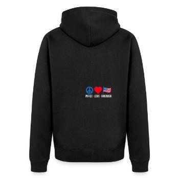 Peace Love America US Flag Independence - Unisex Premium Bio Zip Hoodie - Schwarz - Hinten - Nico (187cm)