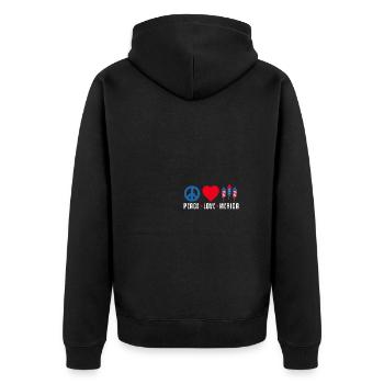 Peace Love Merica US Flag Independence - Unisex Premium Bio Zip Hoodie - Schwarz - Hinten - Nico (187cm)
