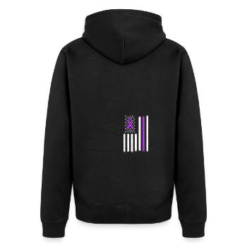 USA American Flag Cystic Fibrosis Ribbon Wear - Unisex Premium Bio Zip Hoodie - Schwarz - Hinten - Nico (187cm)