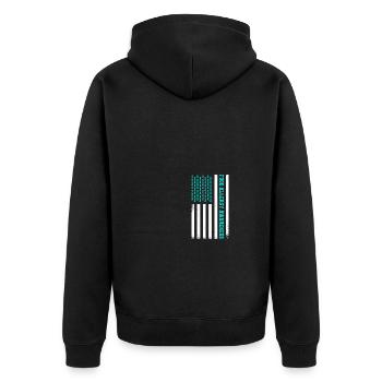 Food Allergy Awareness Teal USA American Flag - Unisex Premium Bio Zip Hoodie - Schwarz - Hinten - Nico (187cm)