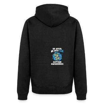 In April We Wear Blue Autism Awareness Puzzle - Unisex Premium Bio Zip Hoodie - Schwarz - Hinten - Nico (187cm)