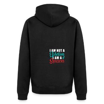 I Am Not A Victim I Am A Survivor Stop Sexual - Unisex Premium Bio Zip Hoodie - Schwarz - Hinten - Nico (187cm)