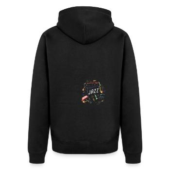 Jazz Instruments Club Collage Saxophone Trumpet - Unisex Premium Bio Zip Hoodie - Schwarz - Hinten - Nico (187cm)