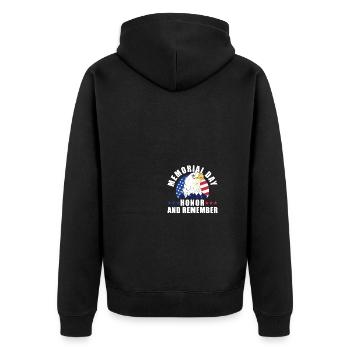 Memorial Day Honor And Remember Bald Eagle - Unisex Premium Bio Zip Hoodie - Schwarz - Hinten - Nico (187cm)