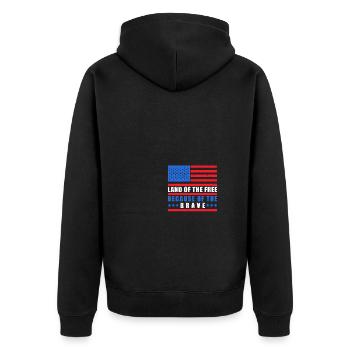 Land of the Free Because of the Brave USA American - Unisex Premium Bio Zip Hoodie - Schwarz - Hinten - Nico (187cm)