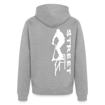 Street 4 - Unisex Premium Bio Zip Hoodie - Grau meliert - Hinten - Nico (187cm)