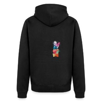 colorful splash art dog lover French bulldog - Unisex Premium Bio Zip Hoodie - Schwarz - Hinten - Nico (187cm)