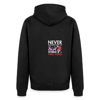 Ne sous-estimez jamais une fille qui joue au ping-pong - Veste à capuche bio Premium Unisexe - noir - Dos - Nico (187cm)
