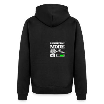 Sports Badminton mode on - Unisex Premium Bio Zip Hoodie - Schwarz - Hinten - Nico (187cm)