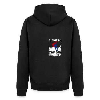 I like to throw people Sambo - Unisex Premium Bio Zip Hoodie - Schwarz - Hinten - Nico (187cm)