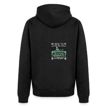 Be nice to me I may be your Massage therapist - Unisex Premium Bio Zip Hoodie - Schwarz - Hinten - Nico (187cm)