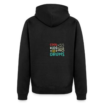For children, cool kids play drums - Unisex Premium Bio Zip Hoodie - Schwarz - Hinten - Nico (187cm)