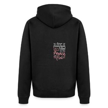 Never underestimate a girl with a french horn - Unisex Premium Bio Zip Hoodie - Schwarz - Hinten - Nico (187cm)