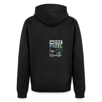 More padel less work - Unisex Premium Organic Zip Hoodie - black - Back - Nico (187cm)