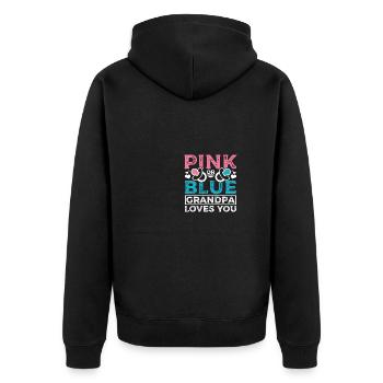 Pink or blue grandpa loves you - Unisex Premium Bio Zip Hoodie - Schwarz - Hinten - Nico (187cm)