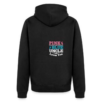 Pink or blue uncle loves you - Unisex Premium Bio Zip Hoodie - Schwarz - Hinten - Nico (187cm)