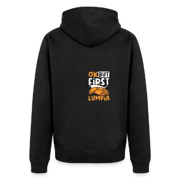 Ok but first lumpia - Unisex Premium Bio Zip Hoodie - Schwarz - Hinten - Nico (187cm)