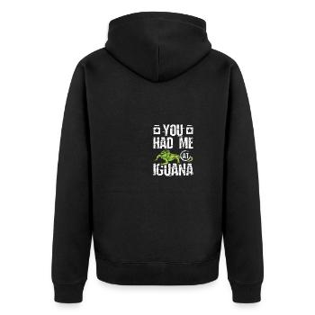 You had me at iguana - Unisex Premium Bio Zip Hoodie - Schwarz - Hinten - Nico (187cm)