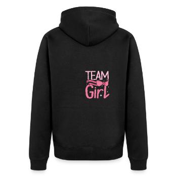 Gender Reveal Team girl - Unisex Premium Bio Zip Hoodie - Schwarz - Hinten - Nico (187cm)