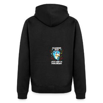 Einschulung 2023 Hai Schulkind Schuleinführung - Unisex Premium Bio Zip Hoodie - Schwarz - Hinten - Nico (187cm)