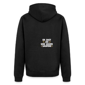 Er sagt ja Junggesellenabschied JGA Bräutigam - Unisex Premium Bio Zip Hoodie - Schwarz - Hinten - Nico (187cm)